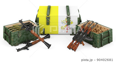 Weapons, military supplies in Vatican, concept. 3D rendering Weapons, military supplies in Vatican, concept. 3D rendering 90402681