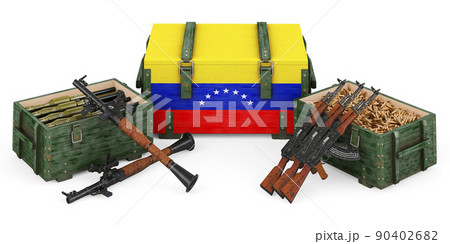 Weapons, military supplies in Venezuela, concept. 3D rendering Weapons, military supplies in Venezuela, concept. 3D rendering 90402682