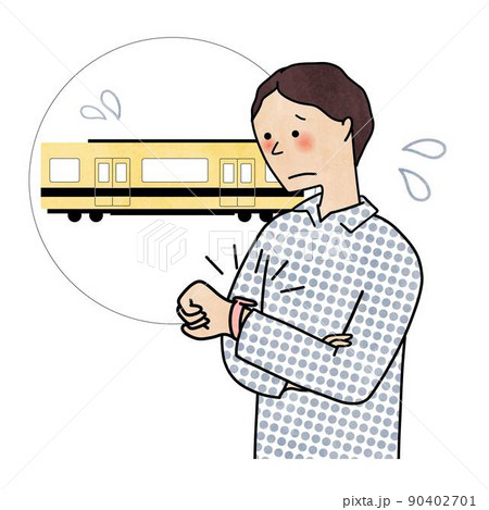 電車の遅延に困る男性 90402701