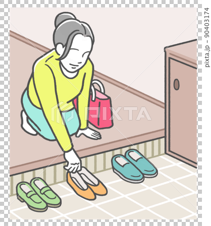 Japanese manners Japanese women who take off their shoes at the entrance and arrange them neatly 90403174