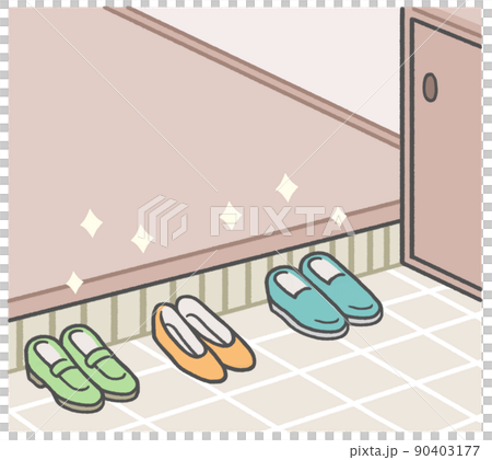 A clean entrance in Japan with beautifully arranged shoes 90403177