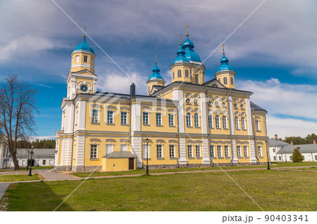 Russia. Leningrad region. May 29, 2022. Cathedral of the Nativity of the Virgin on the island of Konevets. Russia. Leningrad region. May 29, 2022. Cathedral of the Nativity of the Virgin on the island of Konevets. 90403341