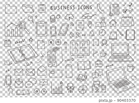 手描きのビジネスアイコンセット詰め合わせ2(モノクロ) 手描きのビジネスアイコンセット詰め合わせ2(モノクロ) 90403370