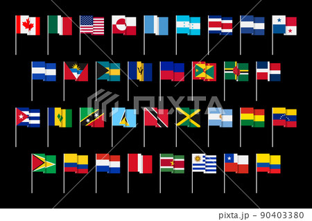 Flags of Central, South and North America. 90403380