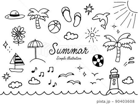 夏のペンで書いた手描きイラスト 90403608