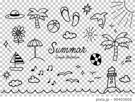 夏のペンで書いた手描きイラスト 90403608