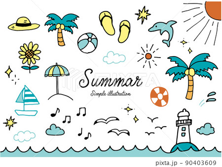 夏のペンで書いた手描きイラストのイラスト素材 [90403609] - PIXTA