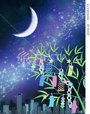 七夕　街並み　背景素材 90408379