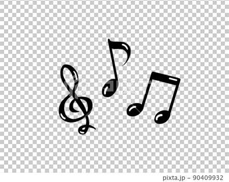 Glossy black notes and treble symbols 90409932