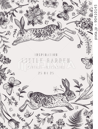 Invitation card with bunnies. Invitation card with bunnies. 90410145
