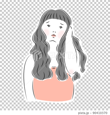 寝癖やボサボサの髪に悩む女性	 90410370