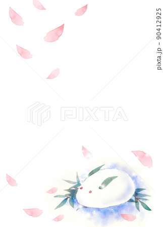雪うさぎと花びらの水彩画 はがきサイズ 雪うさぎと花びらの水彩画 はがきサイズ 90412925