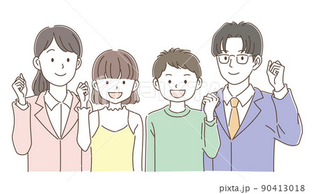 ガッツポーズをしている先生と私服姿の生徒 90413018