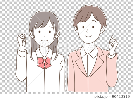 做膽量姿勢的老師和高中女孩 做膽量姿勢的老師和高中女孩 90413519