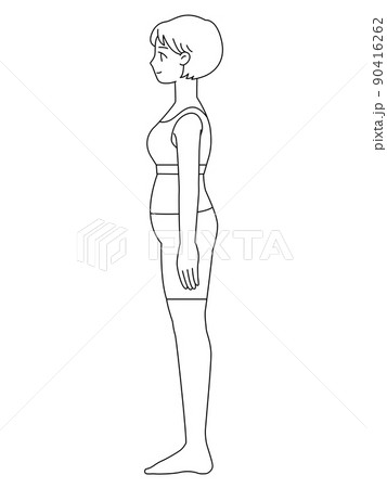 女性 横向きの全身 肥満 線画のイラスト素材