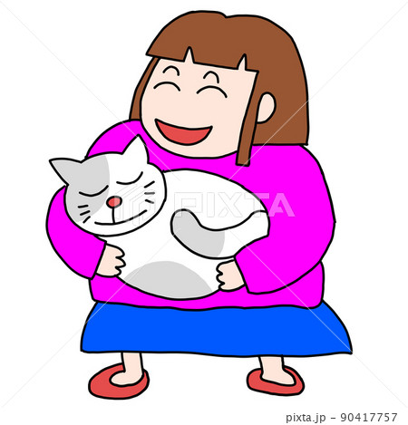 猫を抱く女性 90417757