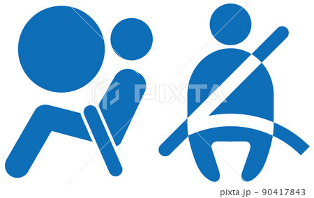 自動車　運転　シートベルト　エアバッグ　座席　人　アイコン　ピクトグラム　青色 90417843