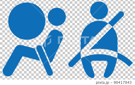 自動車　運転　シートベルト　エアバッグ　座席　人　アイコン　ピクトグラム　青色 90417843