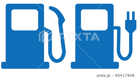 ガソリンスタンド　電気スタンド　給油　充電　アイコン　ピクトグラム　青色 90417846