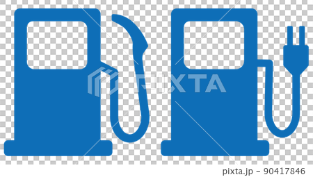 ガソリンスタンド　電気スタンド　給油　充電　アイコン　ピクトグラム　青色 90417846