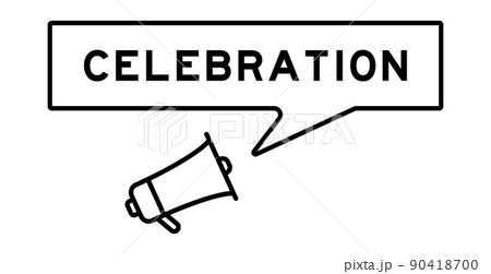 Megaphone icon with speech bubble in word celebration on white background 90418700