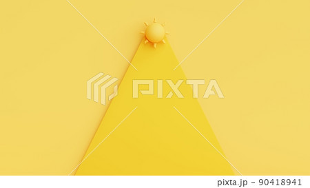 Sun with sunlight on yellow background.Colorful summer minimal background with copy space.3D Rendering Illustration. 90418941