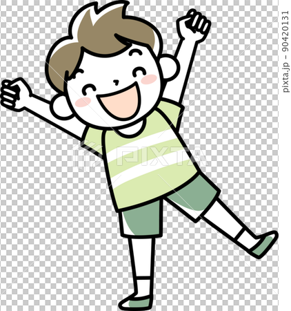 A boy in summer clothes jumping up with a smile - Stock Illustration ...