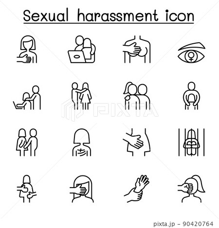Sexual harassment icon set in thin line style 90420764