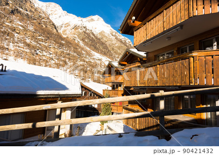 Snowy mountain Matterhorn during the day in winter. Zermatt, swiss alps 90421432