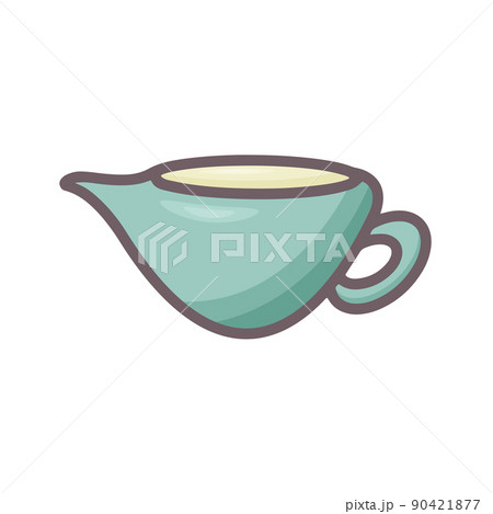 Ceramic gravy boat isolated vector illustration. Utensils for sauce, gravy or cream. Vessel for liquid seasoning or spice cartoon. Kitchen utensils for home, restaurant or cafe 90421877