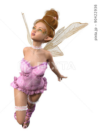 3D Fairy girl with yellow hair and wings in pink 90422936