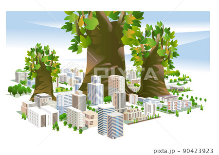 美しい高層ビル群の都市景観。美しいビル群と人々が自然と融合して明るく暮らせる街づくり。 美しい高層ビル群の都市景観。美しいビル群と人々が自然と融合して明るく暮らせる街づくり。 90423923