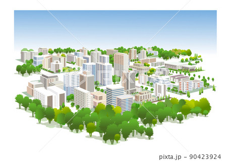 美しい高層ビル群の都市景観。美しいビル群と人々が自然と融合して明るく暮らせる街づくり。 美しい高層ビル群の都市景観。美しいビル群と人々が自然と融合して明るく暮らせる街づくり。 90423924
