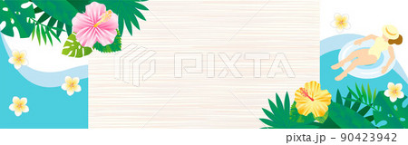 バナー　フレーム　夏　海　トラベル　旅行　女性　人物　トロピカル　アイソメトリック　背景　イラスト 90423942