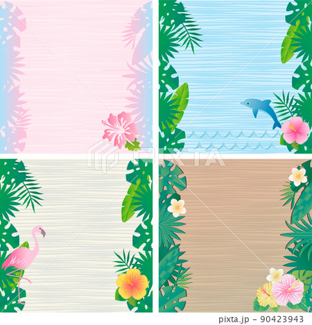 フレーム 夏 木目 花 植物 南国 トラベル 旅行 トロピカル 背景 イラスト素材セット フレーム 夏 木目 花 植物 南国 トラベル 旅行 トロピカル 背景 イラスト素材セット 90423943