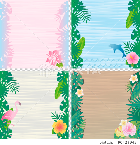 フレーム 夏 木目 花 植物 南国 トラベル 旅行 トロピカル 背景 イラスト素材セット フレーム 夏 木目 花 植物 南国 トラベル 旅行 トロピカル 背景 イラスト素材セット 90423943