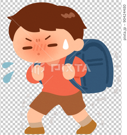 重いランドセルを背負う男の子 90424480