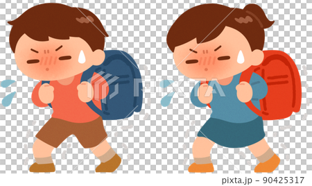 Boys and girls carrying heavy school bags 90425317