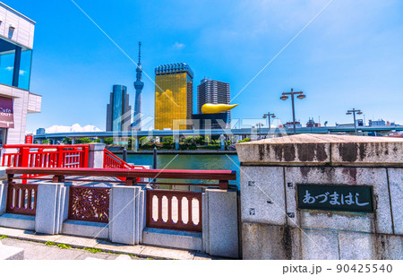 日本の東京都市景観 浅草水上バス乗船場や隅田川などを望む 90425540
