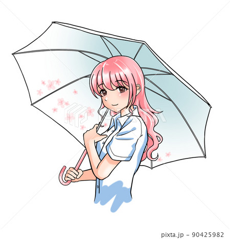 花柄の傘をさすピンク担当巻き髪の女の子 花柄の傘をさすピンク担当巻き髪の女の子 90425982