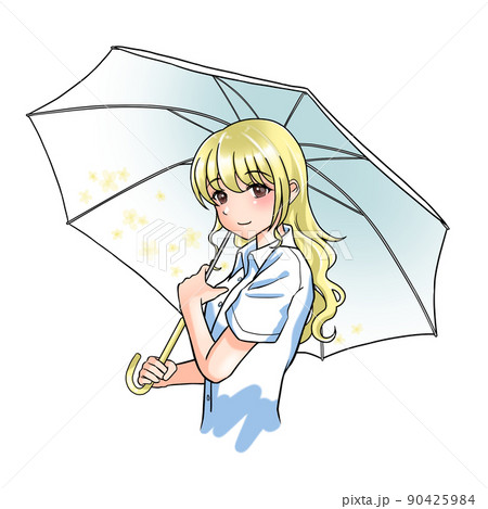 花柄の傘をさす黄色担当巻き髪の女の子 花柄の傘をさす黄色担当巻き髪の女の子 90425984