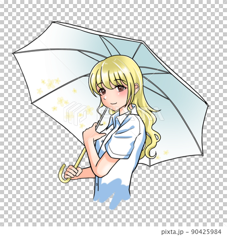 花柄の傘をさす黄色担当巻き髪の女の子 花柄の傘をさす黄色担当巻き髪の女の子 90425984