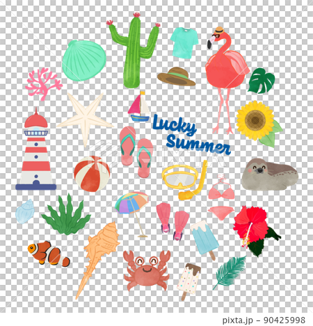 Cute summer material illustration set Cute summer material illustration set 90425998