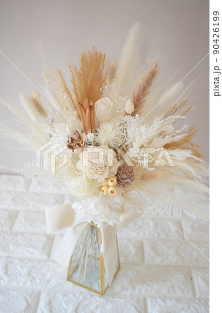 キャラメルカラー　ドライフラワーブーケ　スワッグ 90426199