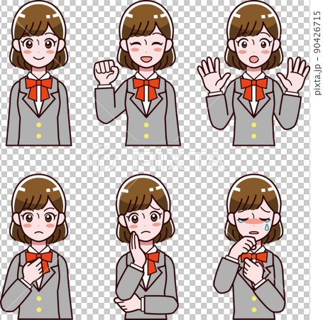 一個穿著西裝外套的女孩的面部表情插圖集 一個穿著西裝外套的女孩的面部表情插圖集 90426715