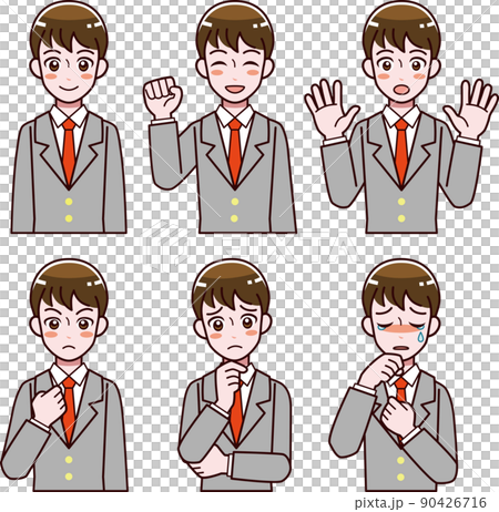 ブレザー制服の男の子の表情イラストセットのイラスト素材
