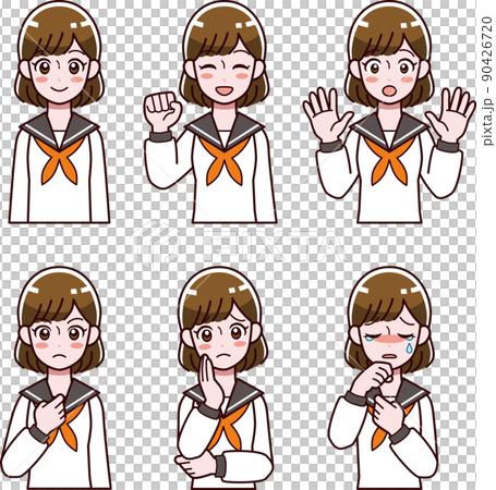 セーラー服の女の子の表情イラストセット 90426720