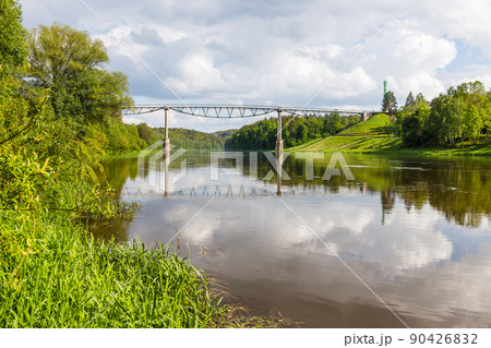 White Rose pedestrian bridge over the river of Nemunas. Alytus, Lithuania 90426832