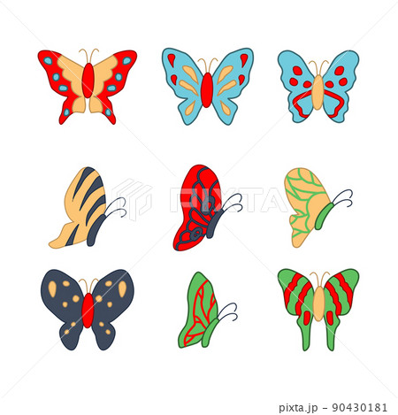 set of cute animal of butterfly on cartoon version 90430181