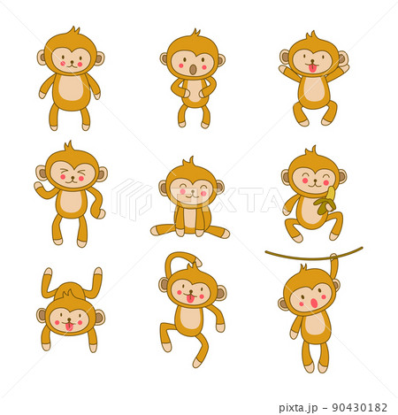 set of cute animal of monkey on cartoon version 90430182